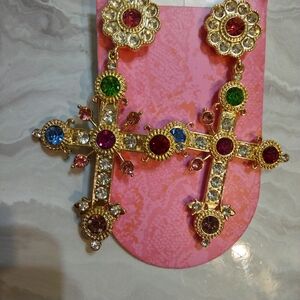 (SOLD) Elegant Multicolor Cross Drop Earrings